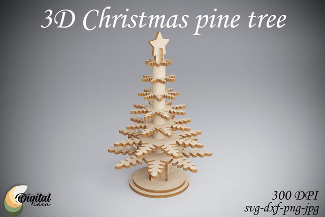 3D Christmas Pine Tree. 3D Snowflake. Laser Cut SVG Evgenyia Guschina 