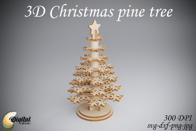 3D Christmas Pine Tree. 3D Snowflake. Laser Cut SVG Evgenyia Guschina 