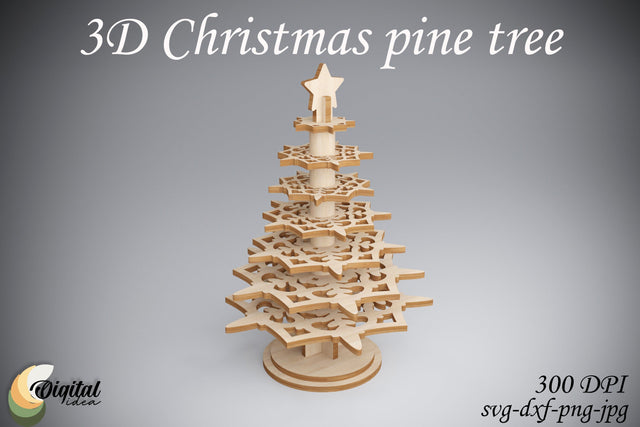 3D Christmas Pine Tree. 3D Snowflake. Laser Cut SVG Evgenyia Guschina 
