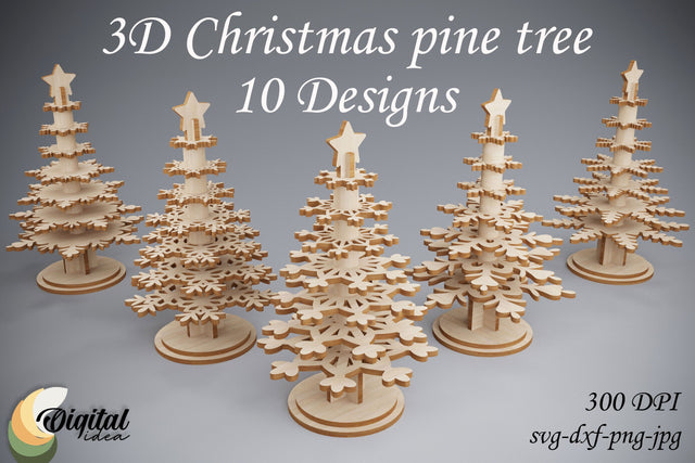 3D Christmas Pine Tree Bundle. 3D Snowflake Laser Cut SVG Evgenyia Guschina 