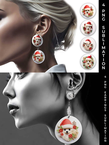 3D Christmas Pomeranian Dog Earrings Sublimation PNG Bundle Free For Commercial Use Sublimation Sintegra 