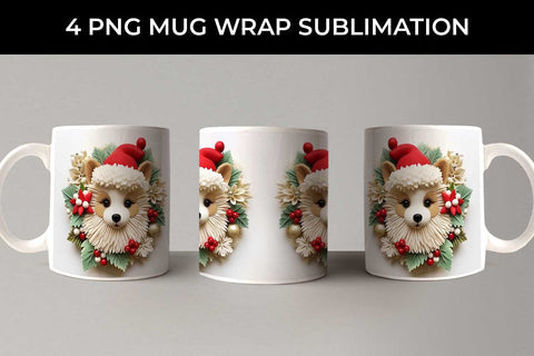 3D Christmas Pomeranian Dog Mug Wrap Sublimation PNG Bundle Free For Commercial Use Sublimation Sintegra 