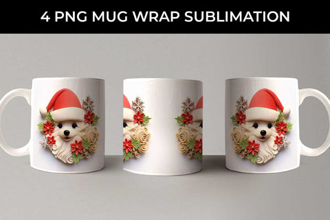3D Christmas Pomeranian Dog Mug Wrap Sublimation PNG Bundle Free For Commercial Use Sublimation Sintegra 