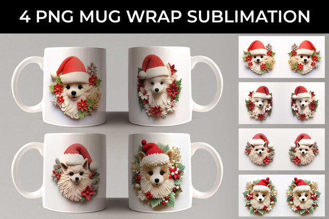 3D Christmas Pomeranian Dog Mug Wrap Sublimation PNG Bundle Free For Commercial Use Sublimation Sintegra 