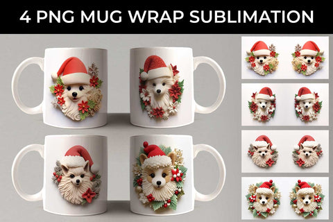 3D Christmas Pomeranian Dog Mug Wrap Sublimation PNG Bundle Free For Commercial Use Sublimation Sintegra 