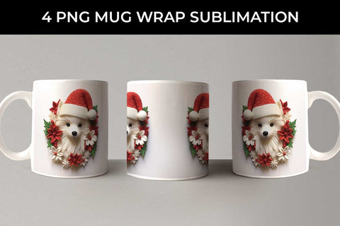 3D Christmas Pomeranian Dog Mug Wrap Sublimation PNG Bundle Free For Commercial Use Sublimation Sintegra 
