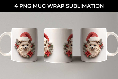 3D Christmas Pomeranian Dog Mug Wrap Sublimation PNG Bundle Free For Commercial Use Sublimation Sintegra 