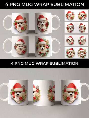 3D Christmas Pomeranian Dog Mug Wrap Sublimation PNG Bundle Free For Commercial Use Sublimation Sintegra 