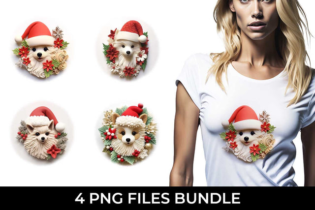 3D Christmas Pomeranian Dog T-shirt Sublimation PNG Bundle Free For Commercial Use Sublimation Sintegra 