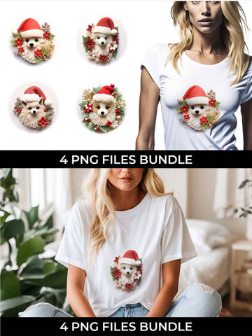 3D Christmas Pomeranian Dog T-shirt Sublimation PNG Bundle Free For Commercial Use Sublimation Sintegra 