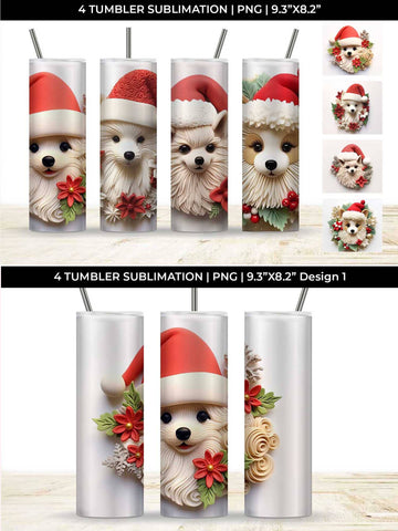 3D Christmas Pomeranian Dog Tumbler Wrap 20 oz Sublimation PNG Bundle Free For Commercial Use Sublimation Sintegra 
