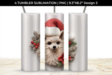 3D Christmas Pomeranian Dog Tumbler Wrap 20 oz Sublimation PNG Bundle Free For Commercial Use Sublimation Sintegra 