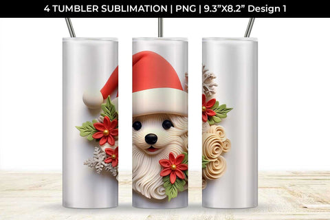 3D Christmas Pomeranian Dog Tumbler Wrap 20 oz Sublimation PNG Bundle Free For Commercial Use Sublimation Sintegra 