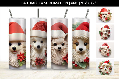 3D Christmas Pomeranian Dog Tumbler Wrap 20 oz Sublimation PNG Bundle Free For Commercial Use Sublimation Sintegra 