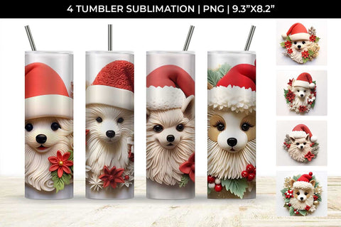 3D Christmas Pomeranian Dog Tumbler Wrap 20 oz Sublimation PNG Bundle Free For Commercial Use Sublimation Sintegra 