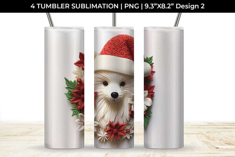3D Christmas Pomeranian Dog Tumbler Wrap 20 oz Sublimation PNG Bundle Free For Commercial Use Sublimation Sintegra 