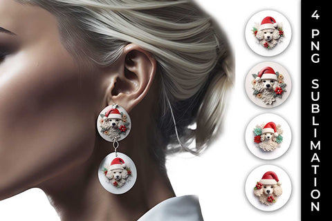 3D Christmas Poodle Dog Earrings Sublimation PNG Bundle Free For Commercial Use Sublimation Sintegra 