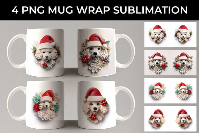 3D Christmas Poodle Dog Mug Wrap Sublimation PNG Bundle Free For Commercial Use Sublimation Sintegra 