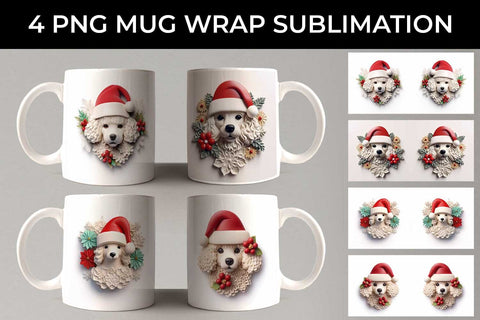 3D Christmas Poodle Dog Mug Wrap Sublimation PNG Bundle Free For Commercial Use Sublimation Sintegra 