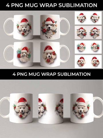 3D Christmas Poodle Dog Mug Wrap Sublimation PNG Bundle Free For Commercial Use Sublimation Sintegra 