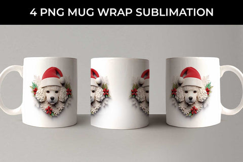 3D Christmas Poodle Dog Mug Wrap Sublimation PNG Bundle Free For Commercial Use Sublimation Sintegra 