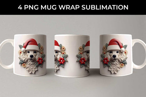 3D Christmas Poodle Dog Mug Wrap Sublimation PNG Bundle Free For Commercial Use Sublimation Sintegra 