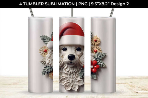 3D Christmas Poodle Dog Tumbler Wrap 20 oz Sublimation PNG Bundle Free For Commercial Use Sublimation Sintegra 
