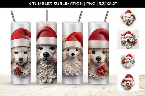 3D Christmas Poodle Dog Tumbler Wrap 20 oz Sublimation PNG Bundle Free For Commercial Use Sublimation Sintegra 
