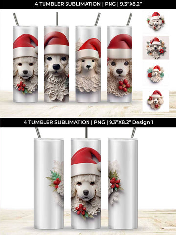 3D Christmas Poodle Dog Tumbler Wrap 20 oz Sublimation PNG Bundle Free For Commercial Use Sublimation Sintegra 