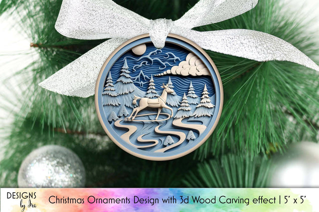 3D Christmas Reindeer Ornament Design Sublimation Designs by Ira 