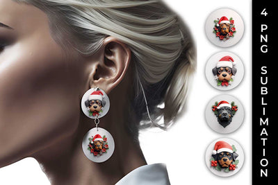 3D Christmas Rottweiler Dog Earrings Sublimation PNG Bundle Free For Commercial Use Sublimation Sintegra 