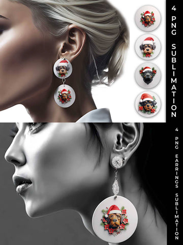 3D Christmas Rottweiler Dog Earrings Sublimation PNG Bundle Free For Commercial Use Sublimation Sintegra 