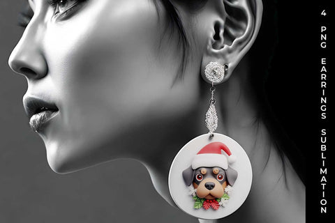 3D Christmas Rottweiler Dog Earrings Sublimation PNG Bundle Free For Commercial Use Sublimation Sintegra 
