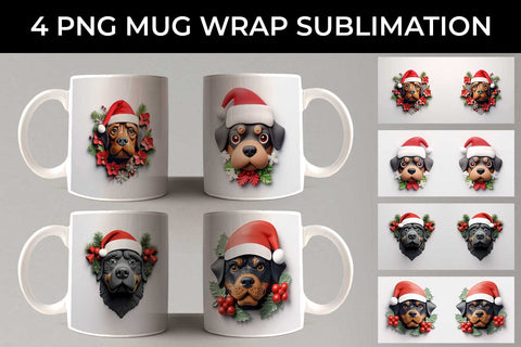 3D Christmas Rottweiler Dog Mug Wrap Sublimation PNG Bundle Free For Commercial Use Sublimation Sintegra 
