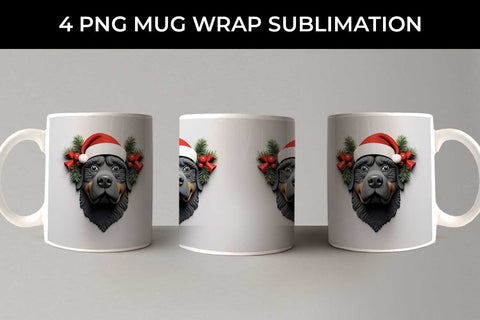 3D Christmas Rottweiler Dog Mug Wrap Sublimation PNG Bundle Free For Commercial Use Sublimation Sintegra 
