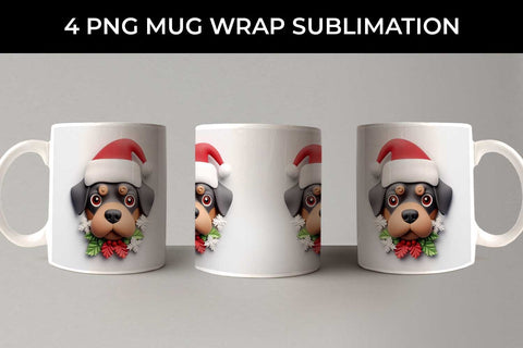 3D Christmas Rottweiler Dog Mug Wrap Sublimation PNG Bundle Free For Commercial Use Sublimation Sintegra 