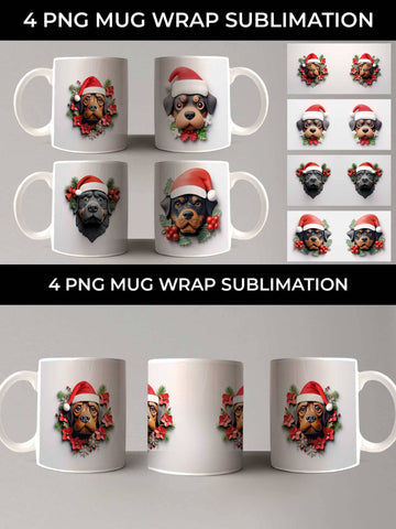 3D Christmas Rottweiler Dog Mug Wrap Sublimation PNG Bundle Free For Commercial Use Sublimation Sintegra 