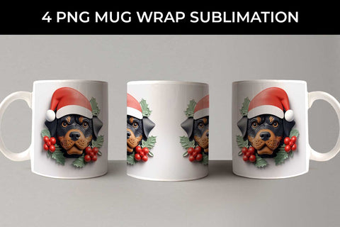 3D Christmas Rottweiler Dog Mug Wrap Sublimation PNG Bundle Free For Commercial Use Sublimation Sintegra 