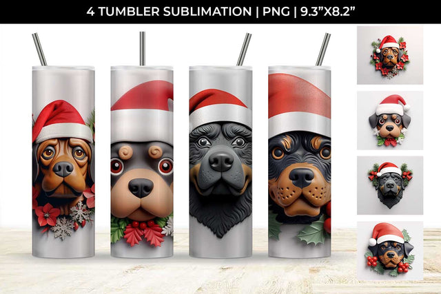 3D Christmas Rottweiler Dog Tumbler Wrap 20 oz Sublimation PNG Bundle Free For Commercial Use Sublimation Sintegra 