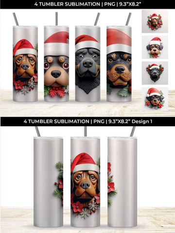 3D Christmas Rottweiler Dog Tumbler Wrap 20 oz Sublimation PNG Bundle Free For Commercial Use Sublimation Sintegra 
