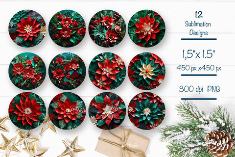 3D Christmas Round Earring Bundle Sublimation Designs Christmas 3D Flowers Sublimation Createya Design 