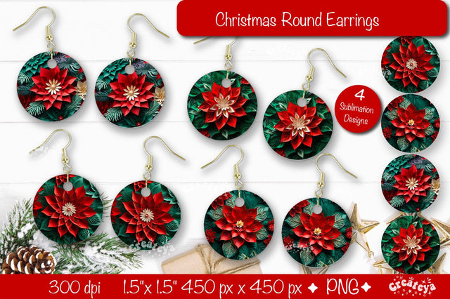 3D Christmas Round Earring Bundle Sublimation Designs Christmas 3D Flowers Sublimation Createya Design 