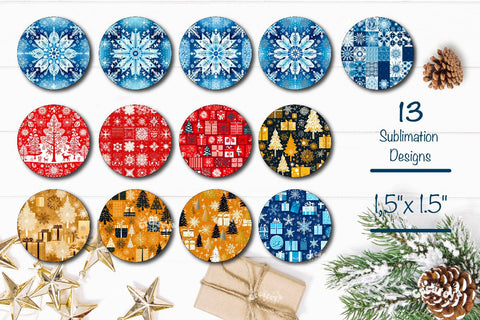 3D Christmas Round Earring Bundle Sublimation Designs Christmas Animals 3D Flowers Sublimation Createya Design 