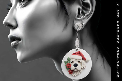 3D Christmas Saint Bernard Dog Earrings Sublimation PNG Bundle Free For Commercial Use Sublimation Sintegra 