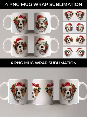3D Christmas Saint Bernard Dog Mug Wrap Sublimation PNG Bundle Free For Commercial Use Sublimation Sintegra 