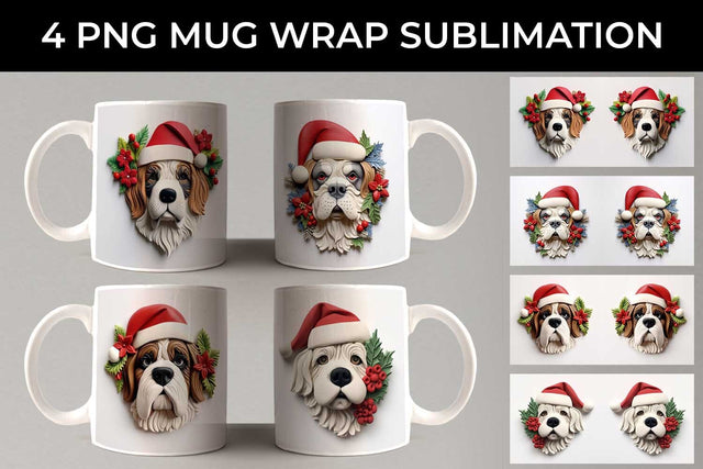 3D Christmas Saint Bernard Dog Mug Wrap Sublimation PNG Bundle Free For Commercial Use Sublimation Sintegra 
