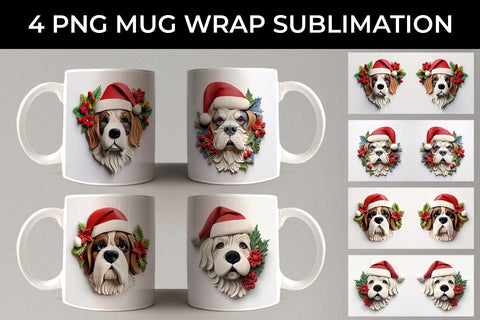 3D Christmas Saint Bernard Dog Mug Wrap Sublimation PNG Bundle Free For Commercial Use Sublimation Sintegra 