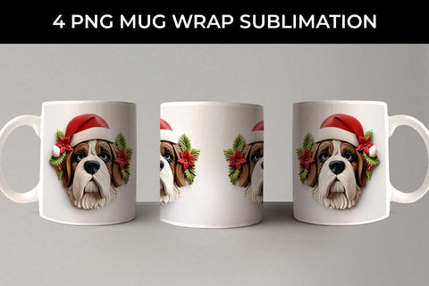 3D Christmas Saint Bernard Dog Mug Wrap Sublimation PNG Bundle Free For Commercial Use Sublimation Sintegra 