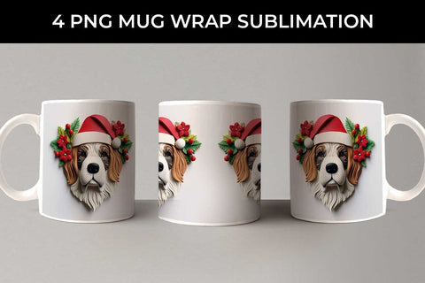 3D Christmas Saint Bernard Dog Mug Wrap Sublimation PNG Bundle Free For Commercial Use Sublimation Sintegra 