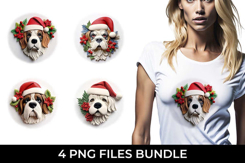 3D Christmas Saint Bernard Dog T-shirt Sublimation PNG Bundle Free For Commercial Use Sublimation Sintegra 
